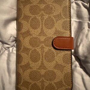 Coach Tan and Brown Wallet with Snap Closure IPhone 15 Pro Max
